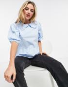 New Look Cutwork Poplin Collar Top In Light Blue-blues