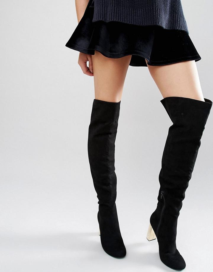 Miss Kg Gold Heeled High Leg Boots - Black