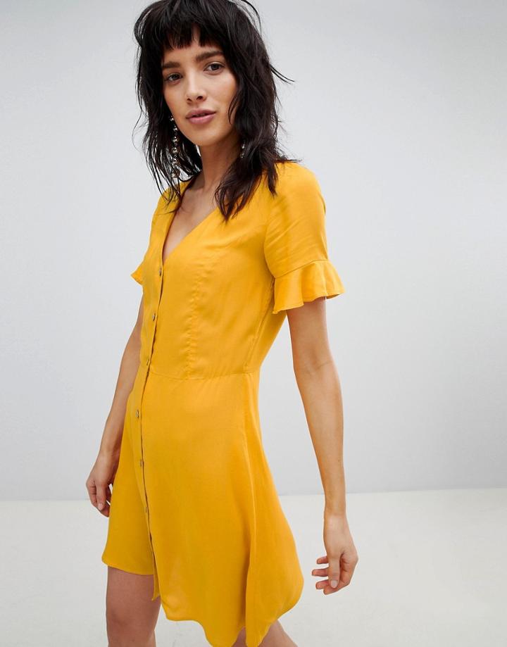 Stradivarius Button Front Dress - Yellow