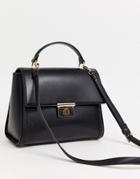 Asos Design Clean Structured Tote Bag With Plate Detail-black