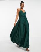 Asos Design Wrap Front Tie Back Maxi Dress In Forest Green