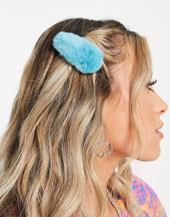 Topshop Fluffy Snap Hair Clip In Blue