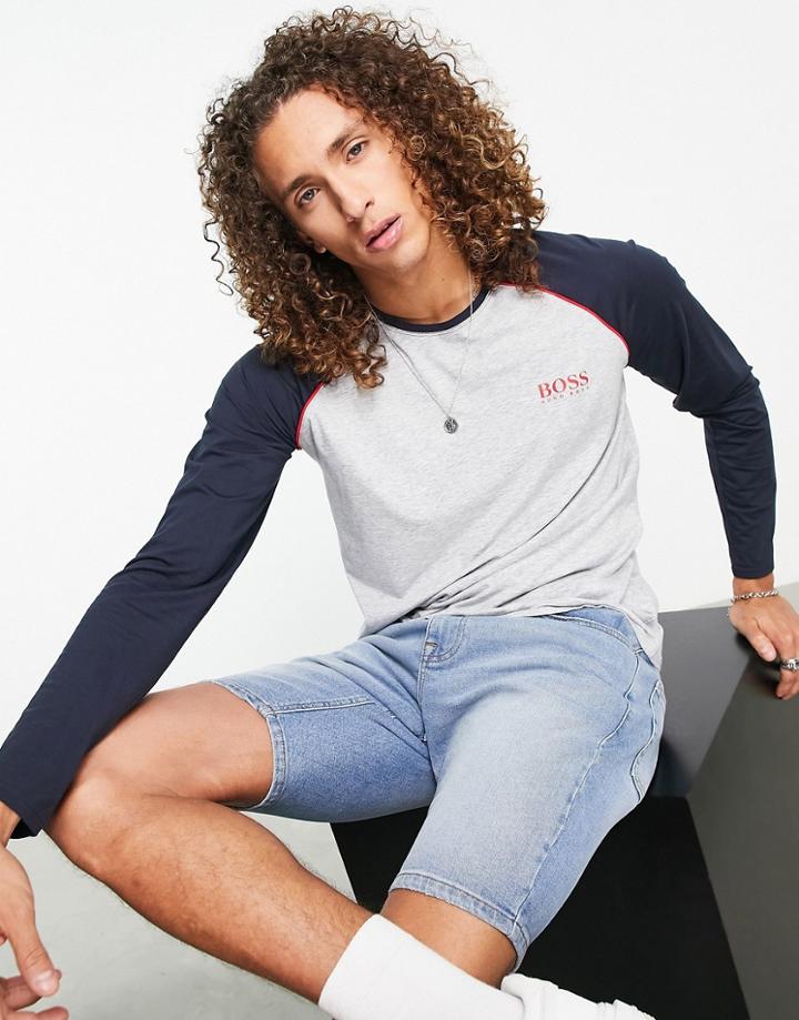 Boss Bodywear Raglan Long Sleeve T-shirt In Gray