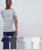Asos Design Muscle Fit Crew Neck T-shirt With Stretch 5 Pack Multipack Saving - Multi