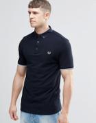 Fred Perry Polo Shirt With Woven Collar Slim Fit - Navy