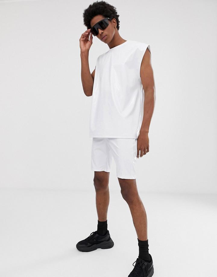 Asos Design Two-piece Oversized Sleeveless T-shirt In White Vinyl Fabric