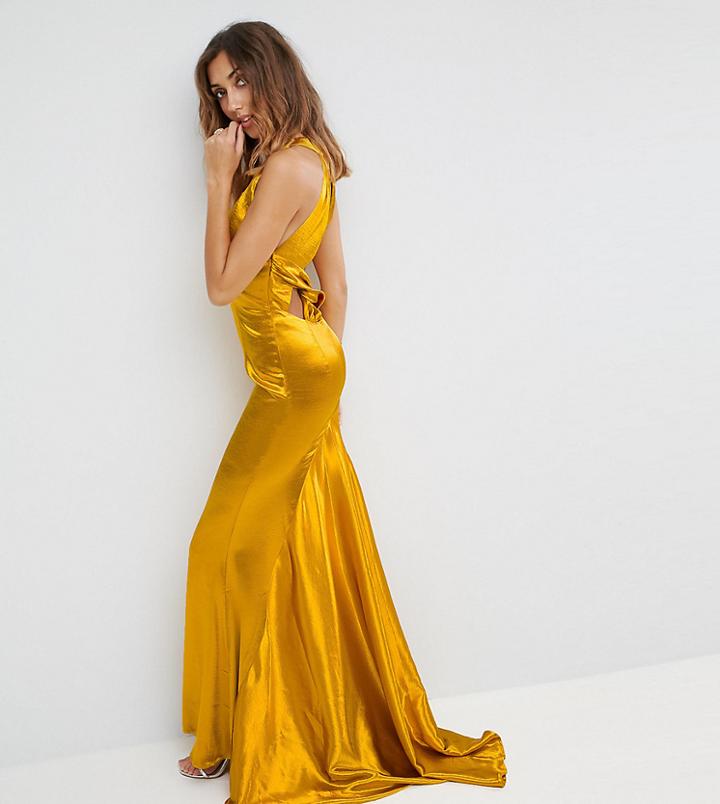 Jarlo Tall High Neck Fishtail Maxi Dress With Strappy Open Back Detail - Orange