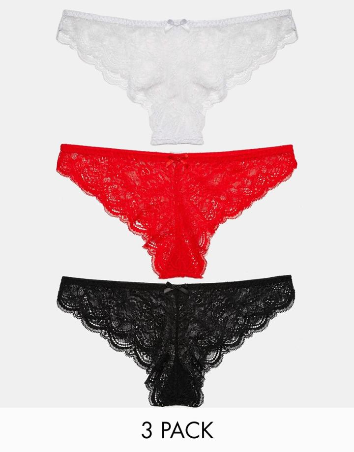 Asos 3 Pack Pretty Lace Brazilian Pants - Multi