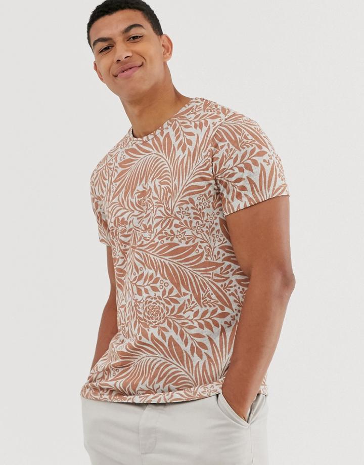 Jack & Jones Premium Oversized Palm Print T-shirt In Rust-orange