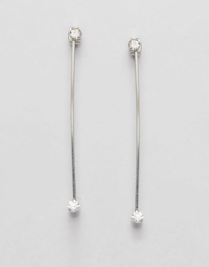 Nylon Shoulder Duster Drop Gem Earrings - Silver