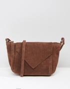 Asos Festival Suede Cross Body Bag With V Front - Chocolate