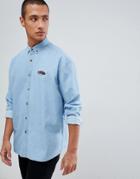 Asos Design Oversized Denim Shirt With Car Embroidery - Blue