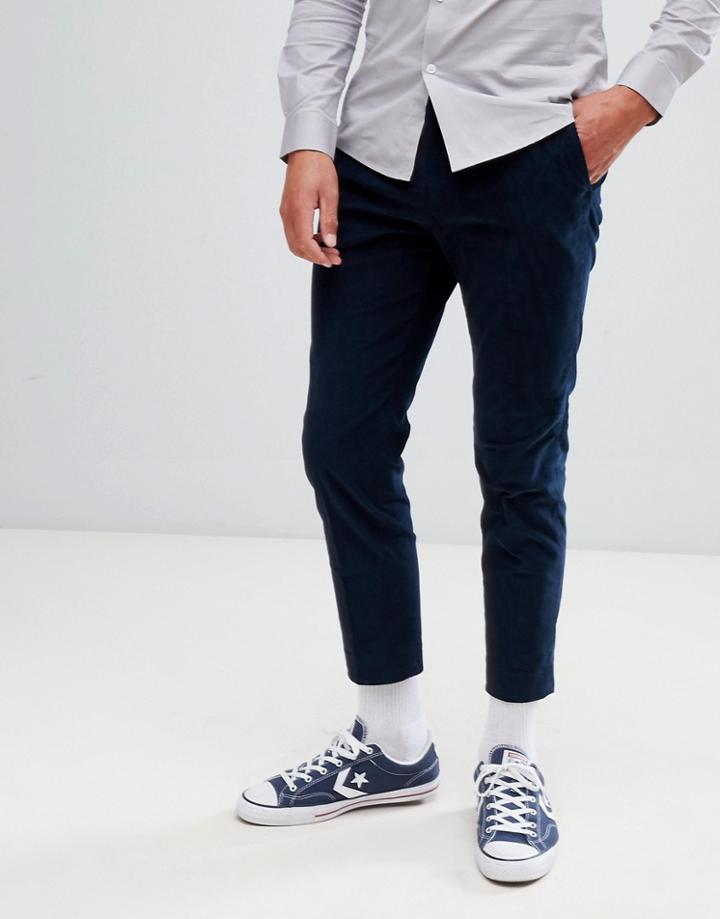 Moss London Skinny Fit Corduroy Pants In Navy