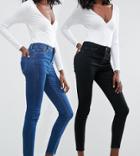 Asos Design Ridley Skinny Jeans 2 Pack In Black And Kelsey Blue Wash - Multi