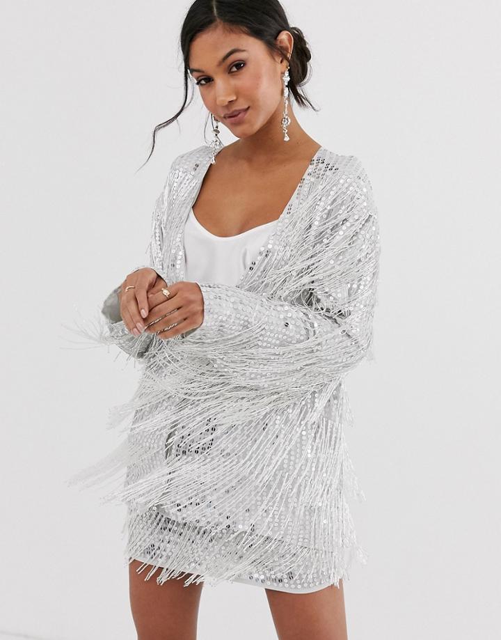 Asos Edition Sequin Fringe Jacket-silver