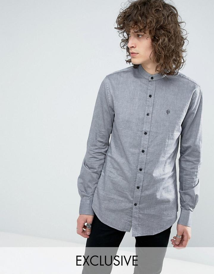 Noose & Monkey Skinny Grandad Collar Oxford Shirt - Black