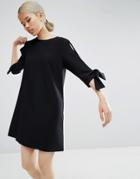 Asos Shift Dress With Split Sleeve And Tie Detail - Black