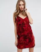 Missguided Cami Dress In Floral Velvet - Red