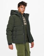 Only & Sons Waterproof Puffer Jacket With Hood In Khaki-green