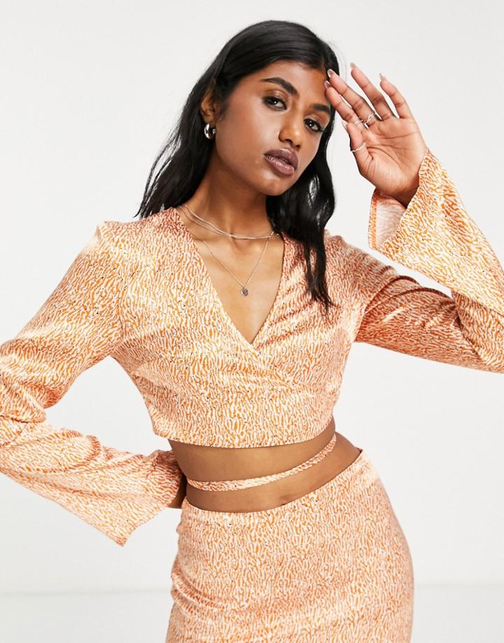 Topshop Satin Wrap Animal Print Top In Neutral - Part Of A Set