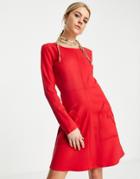 Love Moschino Embroidered Pocket Stitch Dress In Red
