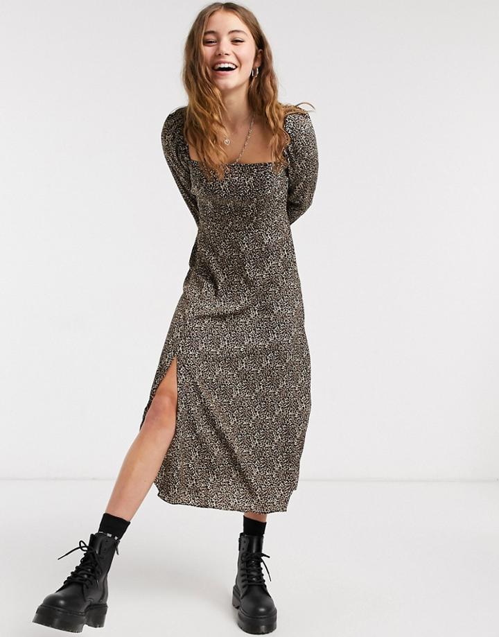 Asos Design Square Neck Midi Skater Dress In Animal Print-multi