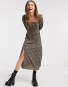 Asos Design Square Neck Midi Skater Dress In Animal Print-multi