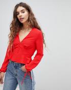 Miss Selfridge Button Down Tie Sleeve Blouse - Red