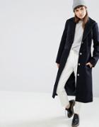 Asos Wool Blend Coat With Quilted Velvet Panels - Navy