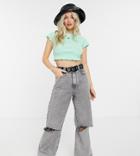 Asos Design Petite Crop Fitted T-shirt With Lettuce Edge In Wasabi Green