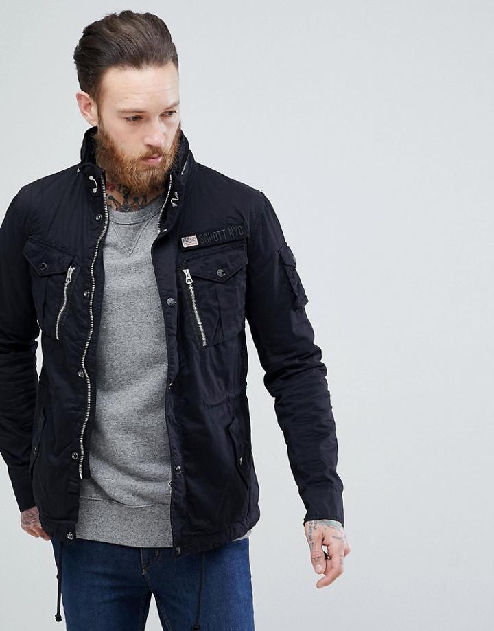 Schott Squad Military Overshirt Jacket In Black - Black