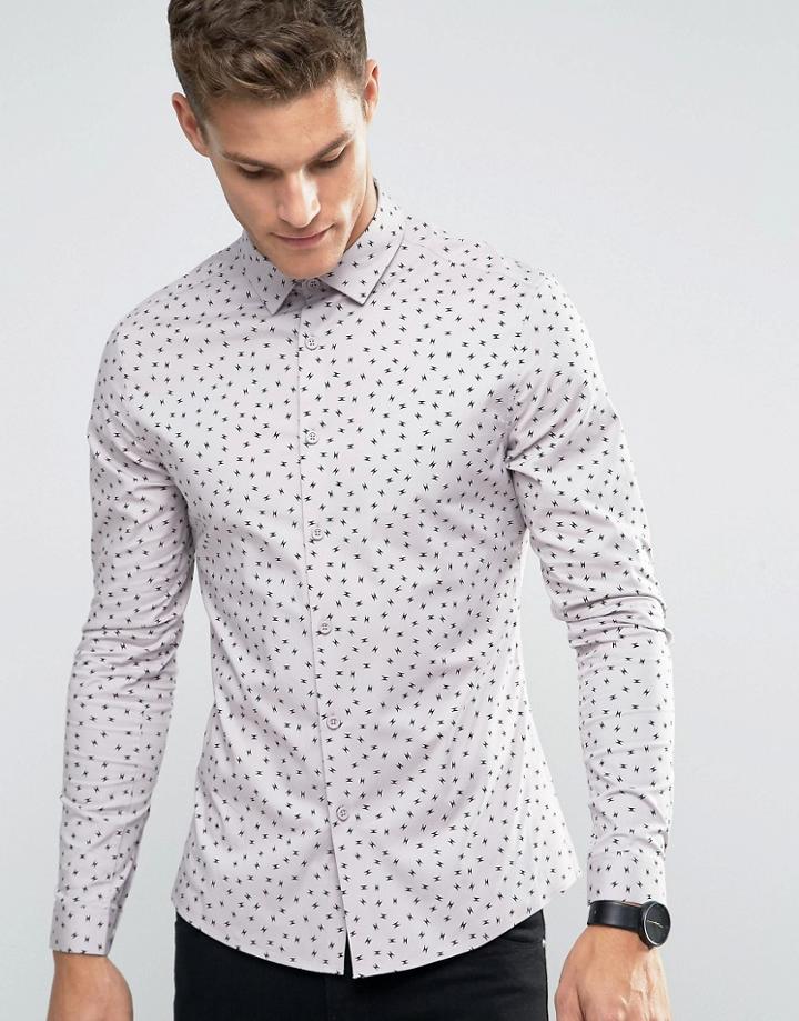 Asos Skinny Shirt In Dusty Pink With Black Print - Pink