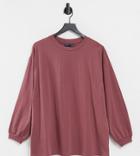 Asos Design Maternity Oversized Long Sleeve T-shirt With Cuff Detail In Burgundy-red