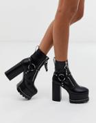 Lamoda Black Platform Boots With Silver Hardwear - Black