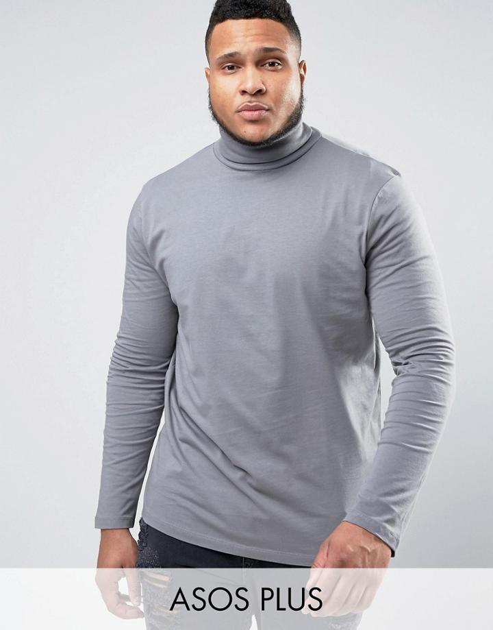 Asos Plus Long Sleeve T-shirt With Roll Neck - Gray
