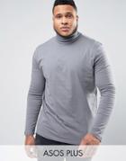 Asos Plus Long Sleeve T-shirt With Roll Neck - Gray