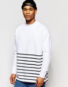 Asos Longline Oversized Sweatshirt With Turtleneck & Stripe Print - White