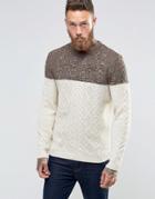 Asos Cable Knit Sweater With Color Block - Brown
