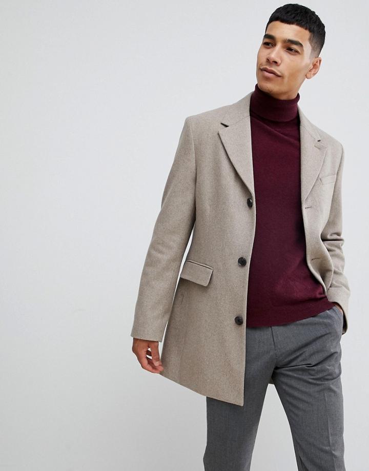 Moss London Wool Overcoat In Oatmeal - Beige