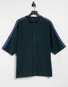 Asos Design Oversized Baseball T-shirt In Dark Green With Taping