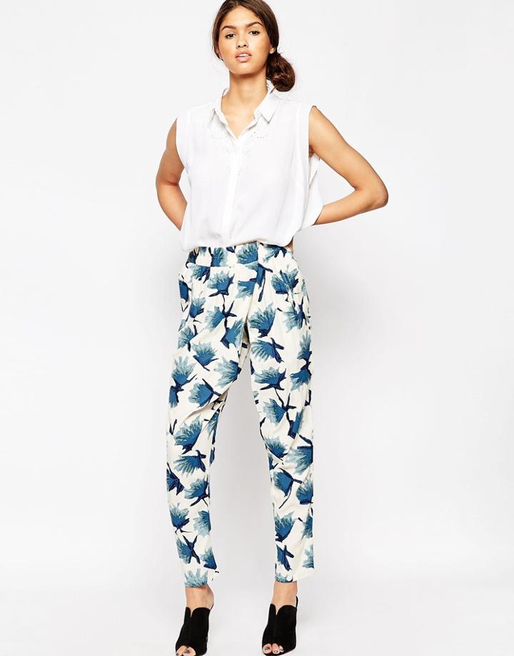 Ganni San Pedro Blue And White Patterned Trousers - Citadel