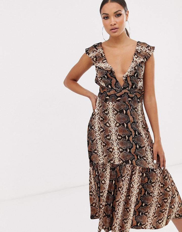 River Island Midi Dress In Snake Print-multi