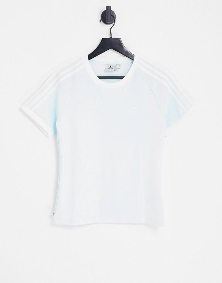 Adidas Originals Adicolor Slim Fit Three Stripe T-shirt In Almost Blue