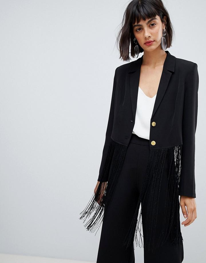 Unique 21 Fringed Biker Jacket - Black