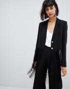 Unique 21 Fringed Biker Jacket - Black