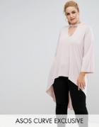 Asos Curve Longline Tunic With Choker Neck And Dip Back - Pink
