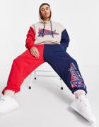 Asos Actual Relaxed Sweatpants With Color Block Detail And Vintage Sports Print In Burgundy And Navy-red