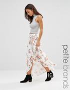 New Look Petite Tie Wrap Floral Midi Skirt - Cream