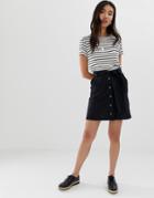 Asos Design Linen Mini Skirt With Button Through Detail - Black