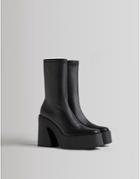 Bershka Chunky Heeled Ankle Boot With Square Toe And Retro Platform In Black